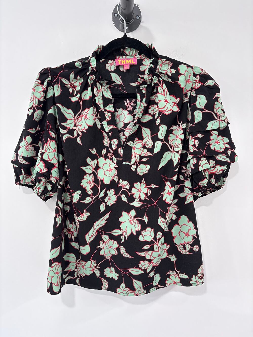 THML Floral Puff Sleeve Blouse Top Size S